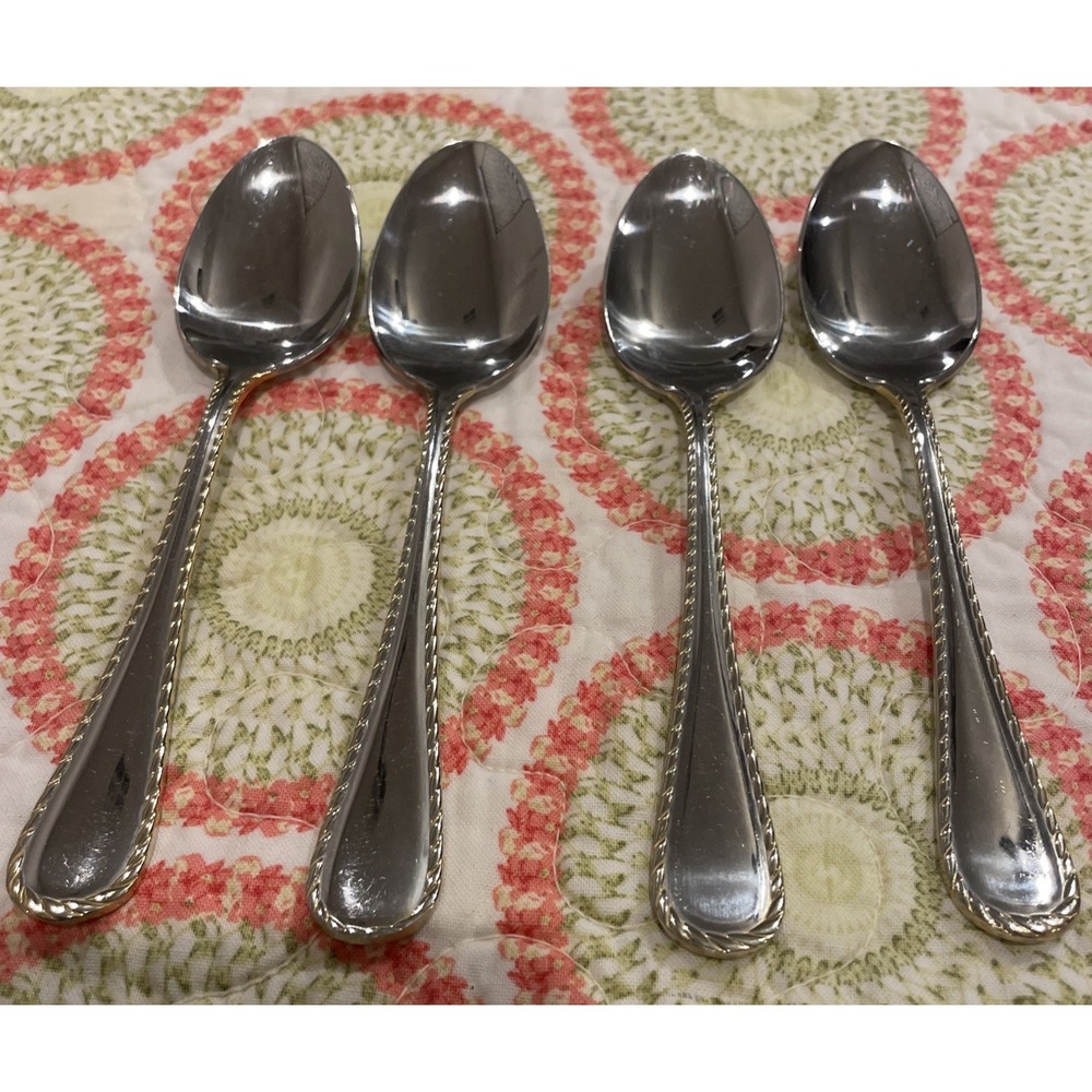 Oneida Golden Belmont Stainless Rope Edge Gold Teaspoon‎ Spoons Set Of 4 VTG